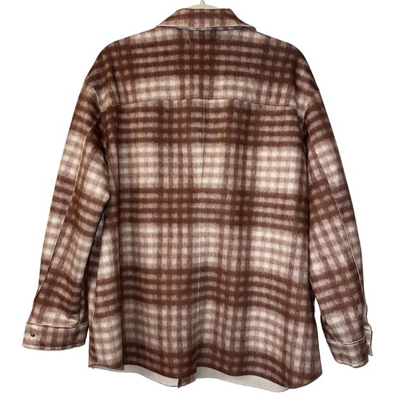 NWT WORKSHOP BROWN MUAVE PLAID SHACKET | REPUBLIC CLOTHING | SUEDE-LIKE MATERIAL - Picture 2 of 3